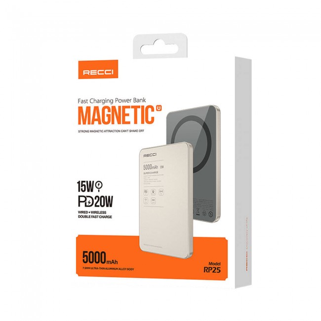 Recci RP25 PD 20W Ultra İnce Hızlı Şarj Özellikli Wireless Powerbank 15W 5000mAh Recci RP25 PD 20W Ultra İnce Hızlı Şarj Özellikli Wireless Powerbank 15W 5000mAh