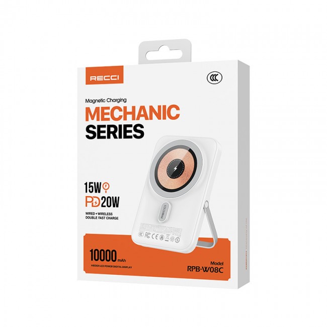 Recci RPB-W08C Mechanic Serisi Dijital LED Ekranlı Standlı Kablosuz Powerbank 10000mAh 15W Recci RPB-W08C Mechanic Serisi Dijital LED Ekranlı Standlı Kablosuz Powerbank 10000mAh 15W