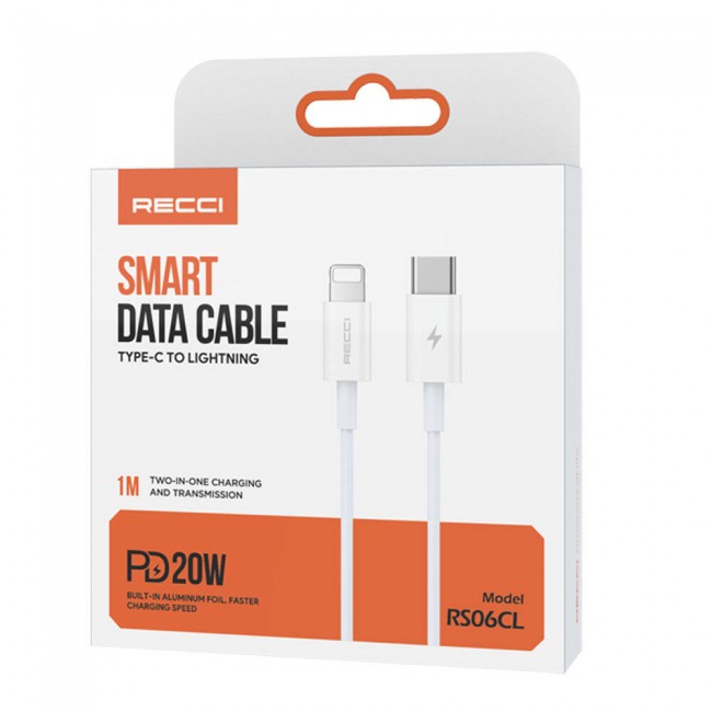 Recci RS06CL Type-C to Lightning PD 20W Hızlı Şarj Özellikli Data ve Şarj Kablosu 1M Recci RS06CL Type-C to Lightning PD 20W Hızlı Şarj Özellikli Data ve Şarj Kablosu 1M