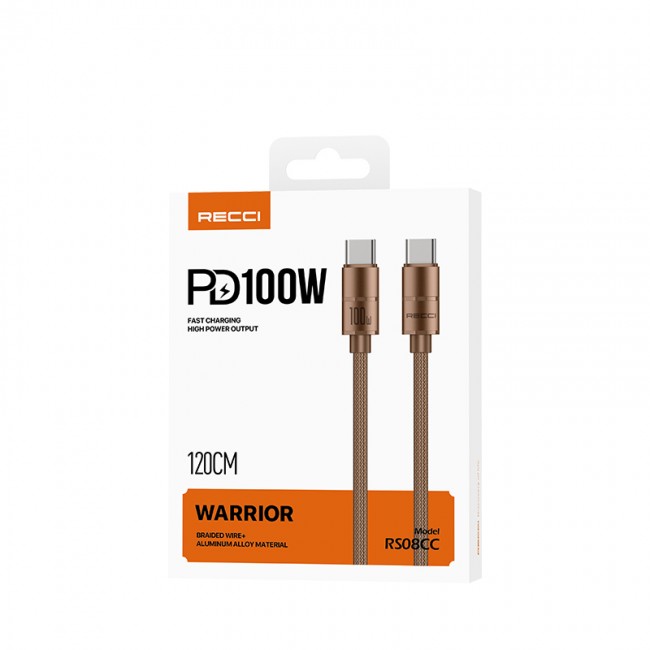 Recci RS08CC Warrior Serisi Type-C to Type-C 100W Hızlı Şarj Özellikli Data ve Şarj Kablosu 1.2M Recci RS08CC Warrior Serisi Type-C to Type-C 100W Hızlı Şarj Özellikli Data ve Şarj Kablosu 1.2M