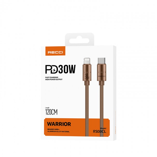 Recci RS08CL Warrior Serisi Type-C to Lightning 30W Hızlı Şarj Özellikli Data ve Şarj Kablosu 1.2M Recci RS08CL Warrior Serisi Type-C to Lightning 30W Hızlı Şarj Özellikli Data ve Şarj Kablosu 1.2M
