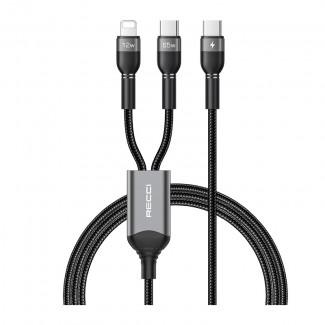 Recci RTC-T16 2 in 1 65W PD Hızlı Şarj Özellikli Lightning ve Type-C To Type-C PD Kablo 1.2M Recci RTC-T16 2 in 1 65W PD Hızlı Şarj Özellikli Lightning ve Type-C To Type-C PD Kablo 1.2M