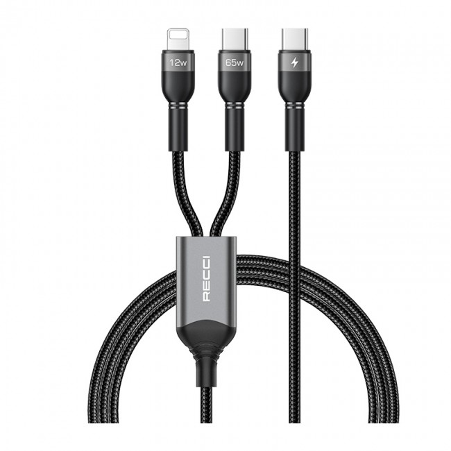 Recci RTC-T16 2 in 1 65W PD Hızlı Şarj Özellikli Lightning ve Type-C To Type-C PD Kablo 1.2M Recci RTC-T16 2 in 1 65W PD Hızlı Şarj Özellikli Lightning ve Type-C To Type-C PD Kablo 1.2M