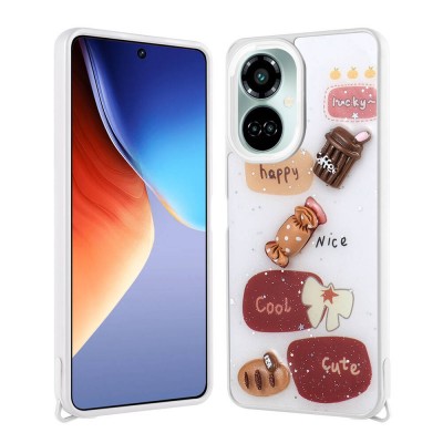 Bal-z Tecno Camon 19 Kılıf Parlayan Simli Kabartma Figürlü  Cevze Kapak