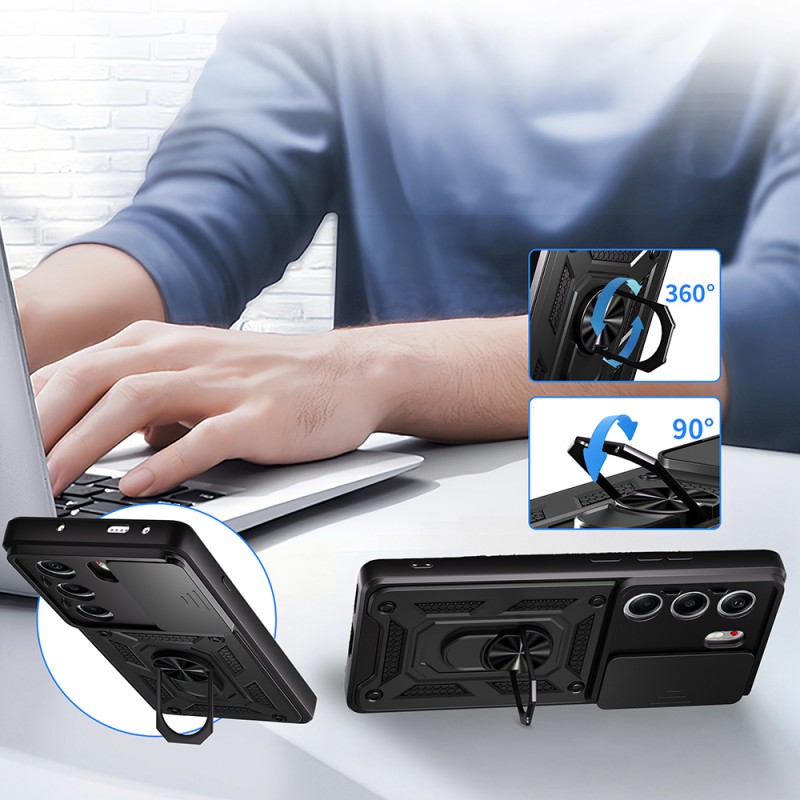 Bal-z Tecno Camon 40 4G Kılıf Magnetik Standlı Kamera Korumalı  Sürgülü Vega Kapak