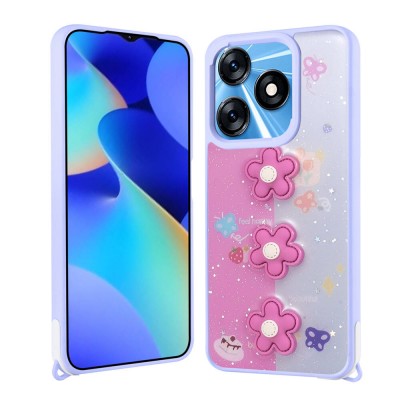 Bal-z Tecno Spark 10 4G Kılıf Parlayan Simli Kabartma Figürlü  Cevze Kapak