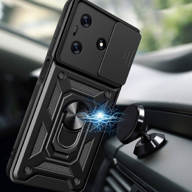 Bal-z Tecno Spark 10 4G Kılıf Magnetik Standlı Kamera Korumalı  Sürgülü Vega Kapak