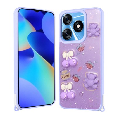 Bal-z Tecno Spark 10C Kılıf Parlayan Simli Kabartma Figürlü  Cevze Kapak