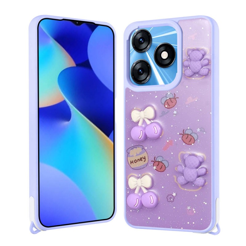 Bal-z Tecno Spark 10C Kılıf Parlayan Simli Kabartma Figürlü  Cevze Kapak