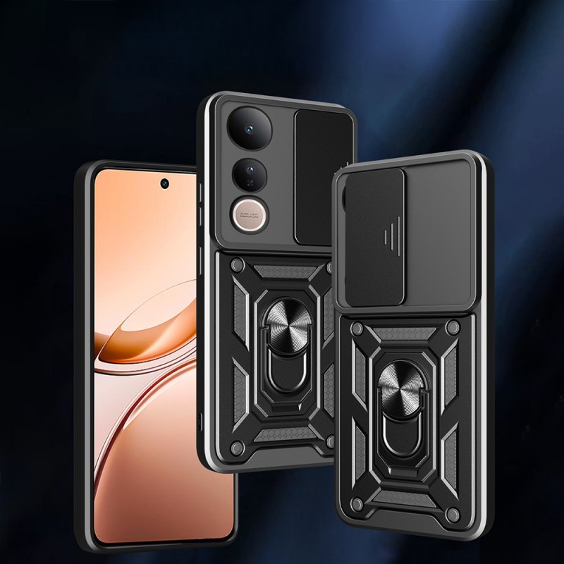 Bal-z Vivo V50 Lite 4G Kılıf Magnetik Standlı Kamera Korumalı Zore Sürgülü Vega Kapak