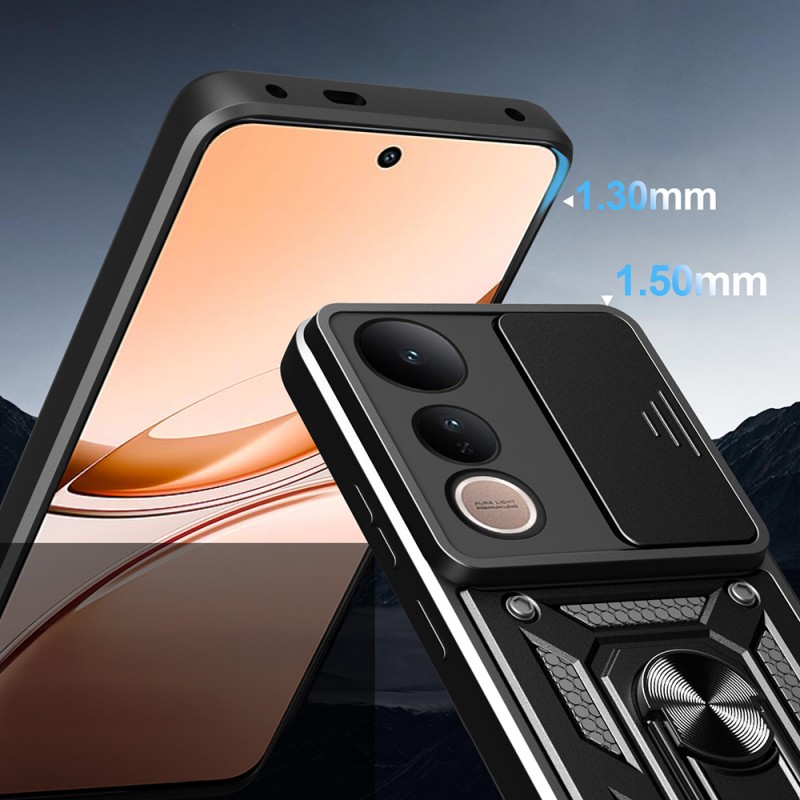 Bal-z Vivo V50 Lite 4G Kılıf Magnetik Standlı Kamera Korumalı Zore Sürgülü Vega Kapak