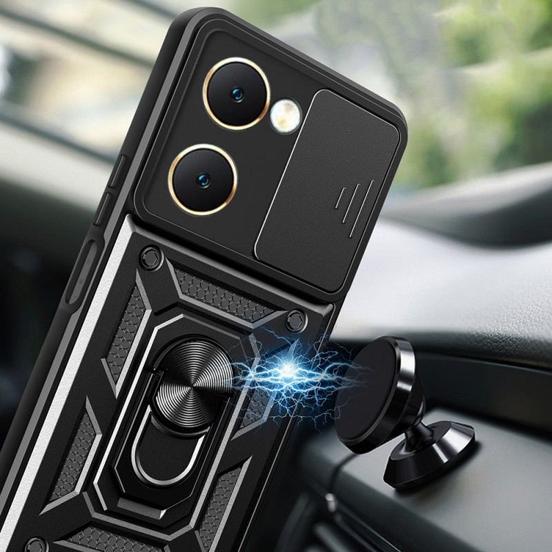 Bal-z Vivo Y18 Kılıf Magnetik Standlı Kamera Korumalı Zore Sürgülü Vega Kapak