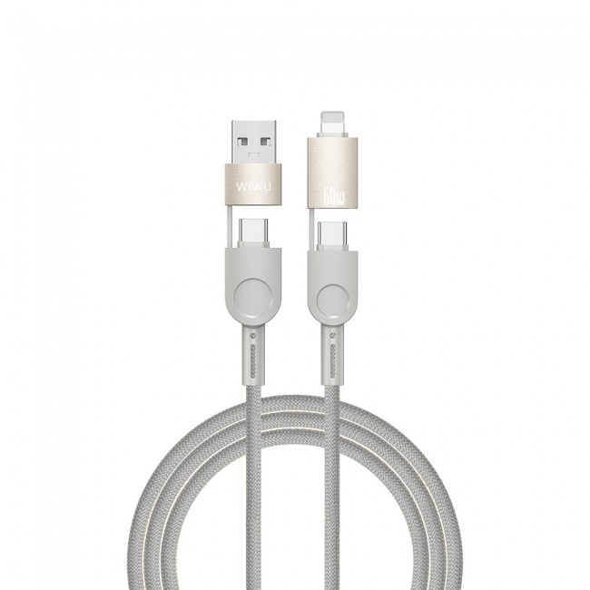 Wiwu 4in1 Raptor Serisi Çoklu USB-A + Type-C to Type-C + Lightning Şarj ve Data Kablosu 60W 200cm Wiwu 4in1 Raptor Serisi Çoklu USB-A + Type-C to Type-C + Lightning Şarj ve Data Kablosu 60W 200cm