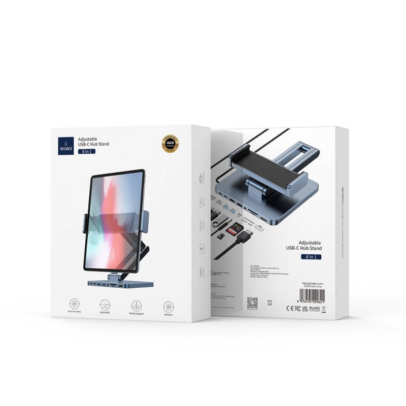 Bal-z Wiwu AH801 8in1 HDMI (4K@60Hz) Girişli Type-C Hub Bağlantı İstasyonlu Ayarlanabilir Tablet Standı