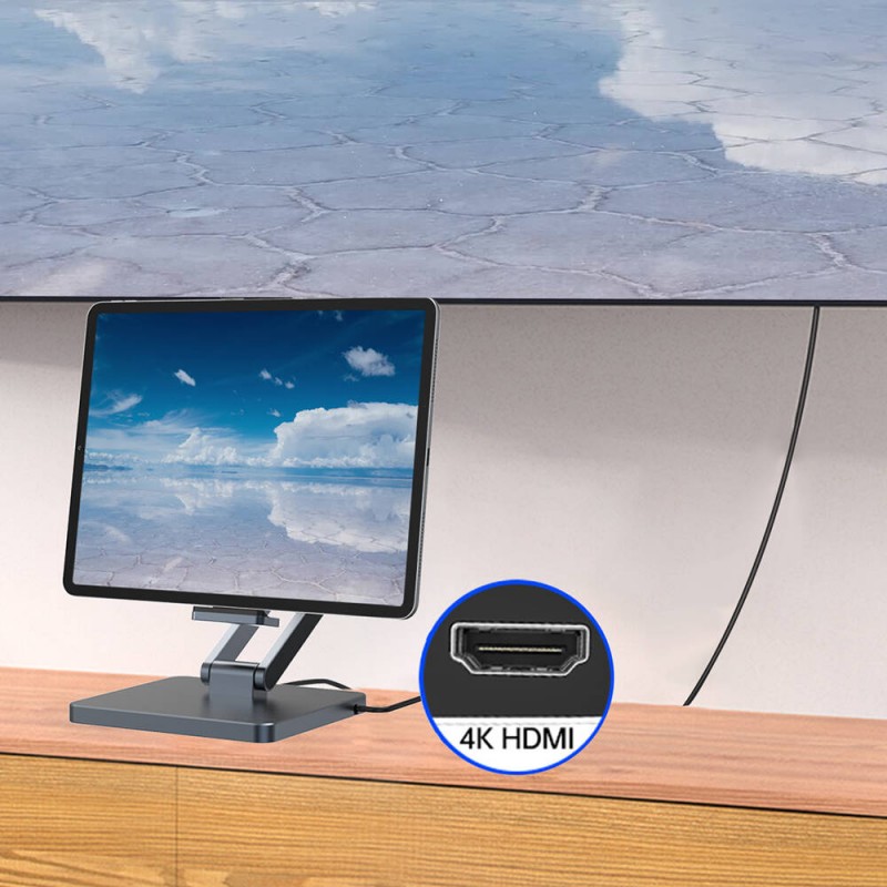 Bal-z Wiwu AH801 8in1 HDMI (4K@60Hz) Girişli Type-C Hub Bağlantı İstasyonlu Ayarlanabilir Tablet Standı