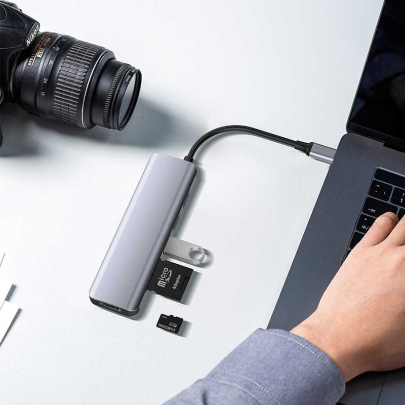 Bal-z Wiwu Alpha A731HC 7 in 1 Type-C Hub 100W Şarj Destekli SD Kart-Hdmi-Usb Çoğaltıcı