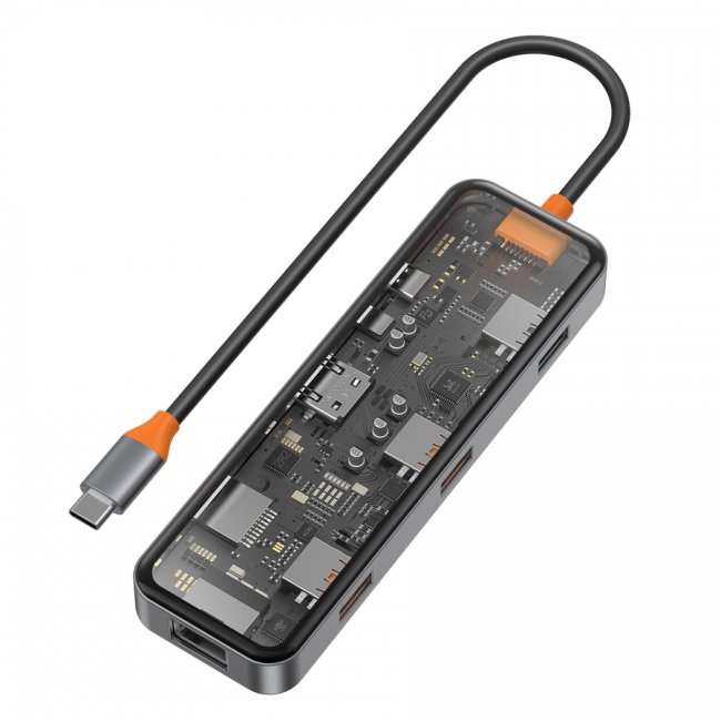 Wiwu CB008 Cyber 8 in 1 Type-C Hub 100W Şarj Destekli Şeffaf Görünümlü SD Kart-RJ45-Hdmi-Usb Çoğaltıcı Wiwu CB008 Cyber 8 in 1 Type-C Hub 100W Şarj Destekli Şeffaf Görünümlü SD Kart-RJ45-Hdmi-Usb Çoğaltıcı