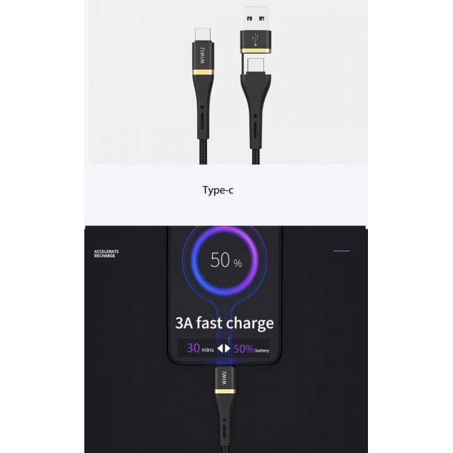 Wiwu ED-106 2 in 1 USB A- Type-C to Type-C Elite Data Kablo Wiwu ED-106 2 in 1 USB A- Type-C to Type-C Elite Data Kablo