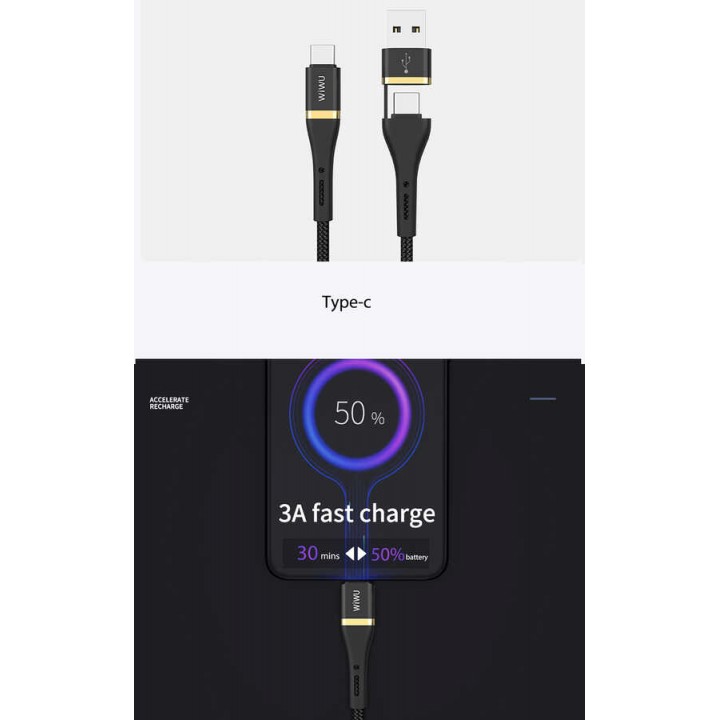 Wiwu ED-106 2 in 1 USB A- Type-C to Type-C Elite Data Kablo