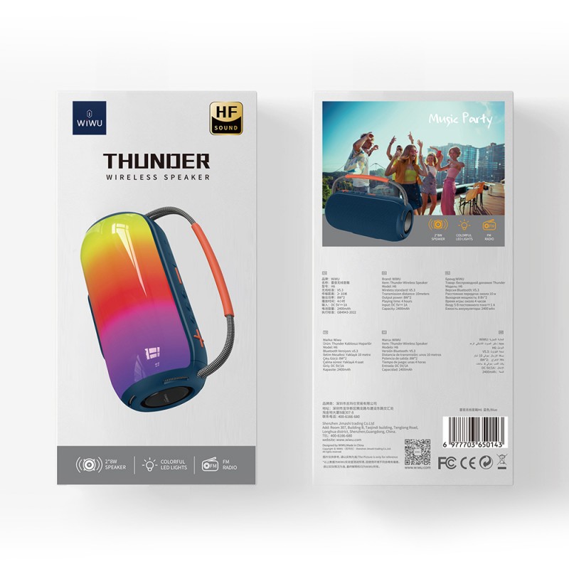 Bal-z Wiwu H6 RGB Işıklı Askılı TWS Bluetooth Speaker Hoparlör v5.3 16W