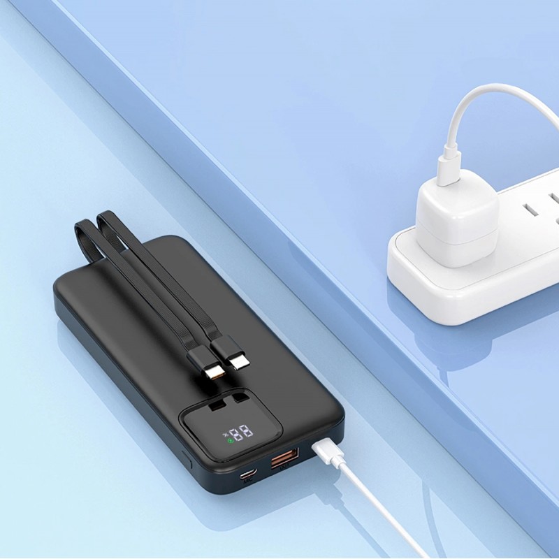 Bal-z Wiwu JC-22 Dijital LED Ekran Şarj Göstergeli Type-C ve Lightning Kablolu Powerbank 22.5W 20000mAh