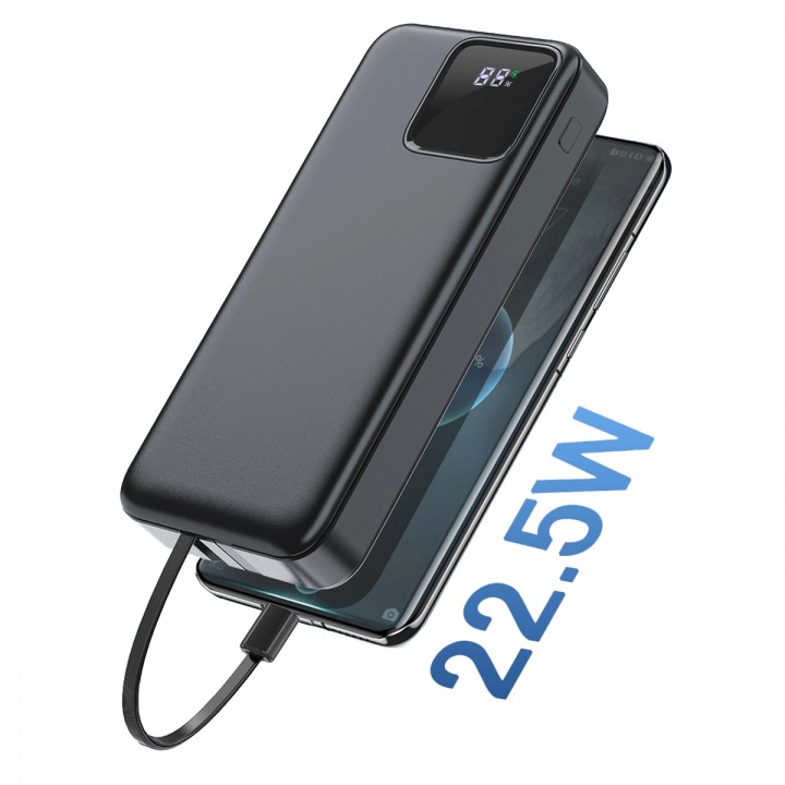 Wiwu JC-22 Dijital LED Ekran Şarj Göstergeli Type-C ve Lightning Kablolu Powerbank 22.5W 20000mAh