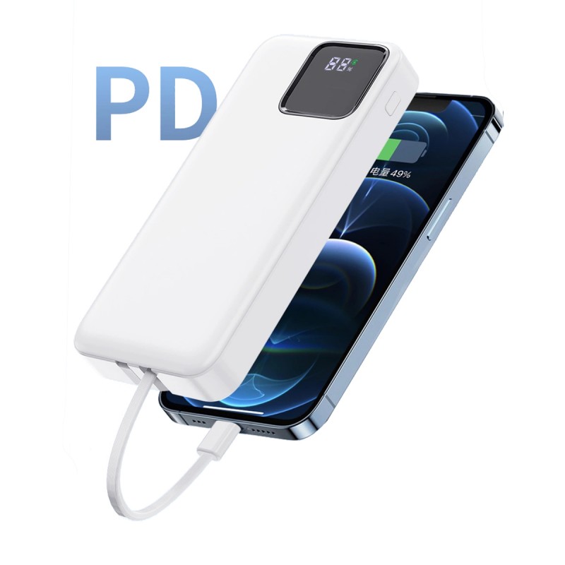 Bal-z Wiwu JC-22 Dijital LED Ekran Şarj Göstergeli Type-C ve Lightning Kablolu Powerbank 22.5W 20000mAh