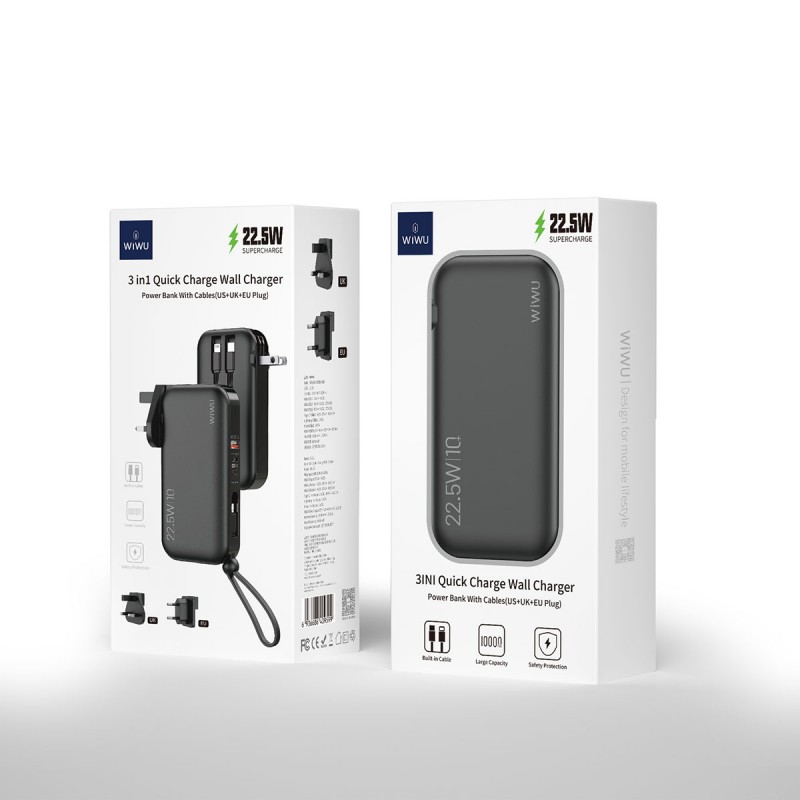 Bal-z Wiwu JC-23 Micro Type-C ve Lightning Kablolu Şarj Göstergeli PD Powerbank 22.5W 10000mAh