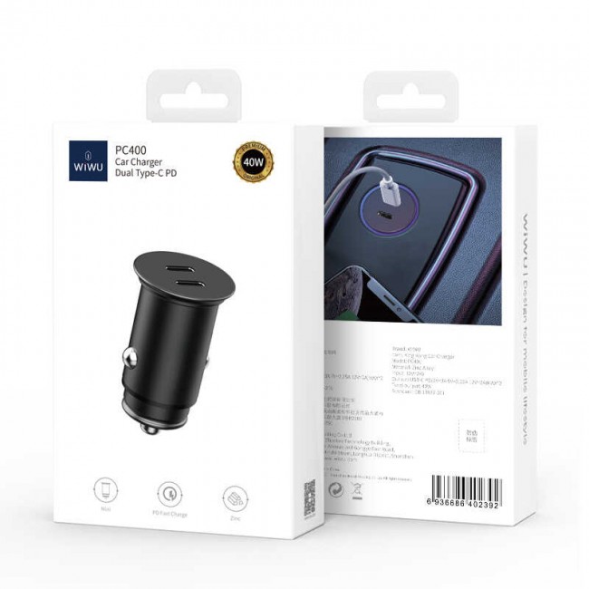 Wiwu King Kong PC400 Dual Type-C PD 40W Araç Şarjı Wiwu King Kong PC400 Dual Type-C PD 40W Araç Şarjı