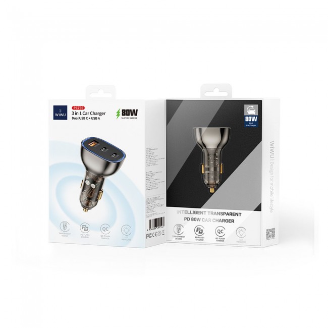 Wiwu PC700 Zhitou Serisi PD QC 3.0 Ultra Hızlı Şarj Şeffaf Görünümlü Araç Şarj Başlığı PD 30W Wiwu PC700 Zhitou Serisi PD QC 3.0 Ultra Hızlı Şarj Şeffaf Görünümlü Araç Şarj Başlığı PD 30W
