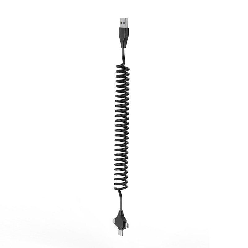 Bal-z Wiwu Spiral Tasarımlı Micro Type-C ve Lightning 3in1 Spring Spiral Kablo 1m