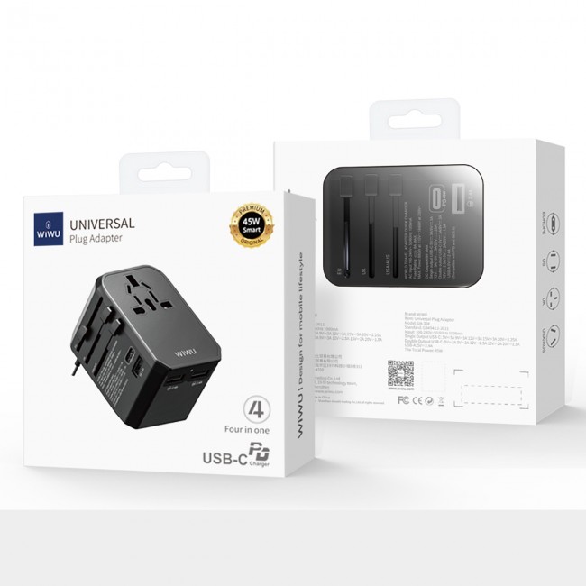 Wiwu UA-304 Çoklu Universal TR/US/UK/AUS/EU Uyumlu Şarj Adaptörü 45W Wiwu UA-304 Çoklu Universal TR/US/UK/AUS/EU Uyumlu Şarj Adaptörü 45W
