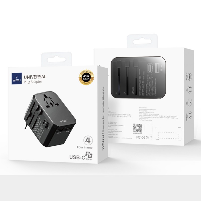 Bal-z Wiwu UA-304 Çoklu Universal TR/US/UK/AUS/EU Uyumlu Şarj Adaptörü 45W