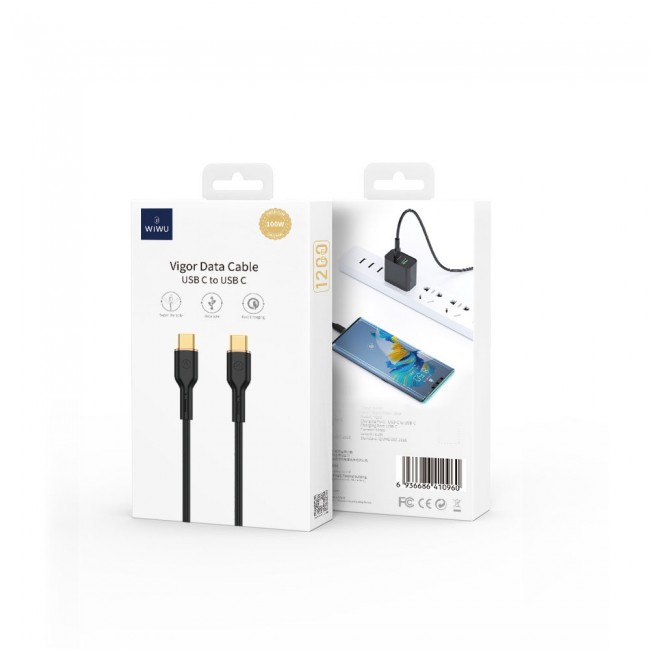 Wiwu Vigor YQ-02 Type-C to Type-C Esnek PD Data Kablosu 100W 480Mbps 1.2M Wiwu Vigor YQ-02 Type-C to Type-C Esnek PD Data Kablosu 100W 480Mbps 1.2M