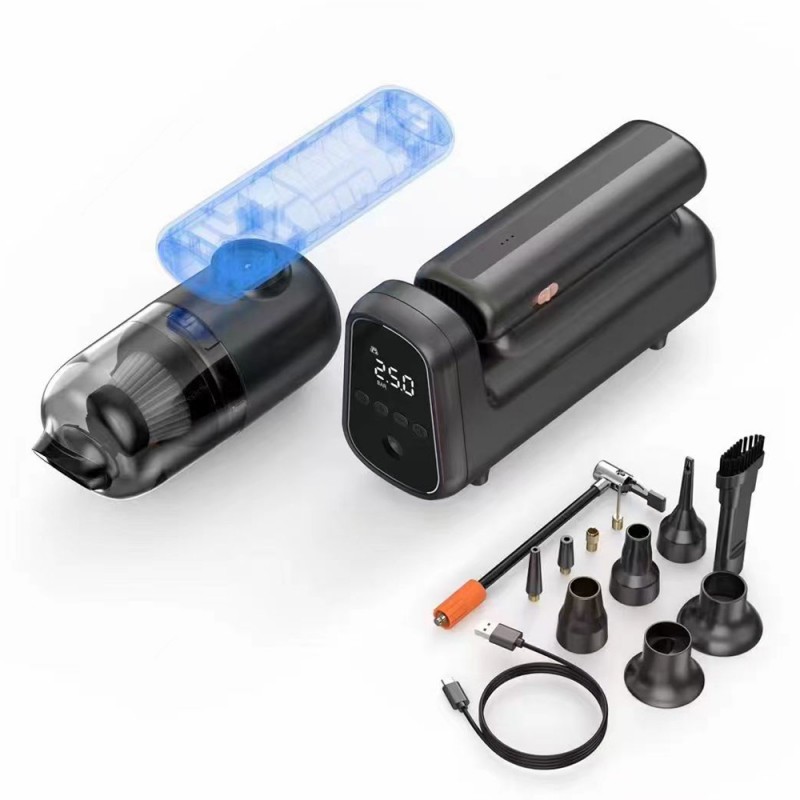 Bal-z Wiwu Wi-Ai002 5in1 Oto Araç Lastik Şişirme Pompası - Oto Araç Süpürgesi - Vakum Makinesi - Fener Dijital Ekranlı Araç Hava Kompresörü
