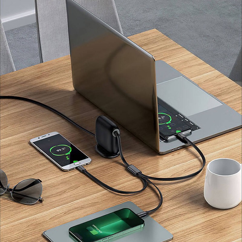 Bal-z Wiwu Wi-C012 Masaüstü Düzenleyicili Type-C to C+L+M Hızlı Şarj Kablosu 1.2M