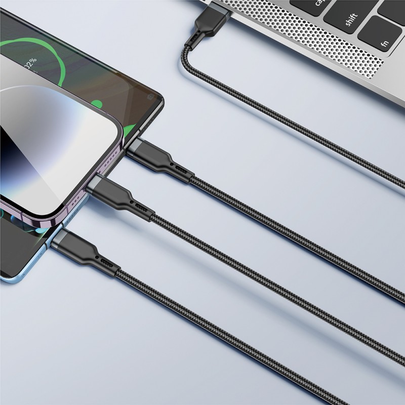 Bal-z Wiwu Wi-C014 Platinum Serisi 3in1 USB-A to Lightning – Type-C – Micro Şarj ve Data Kablosu 3.1A 1.2m