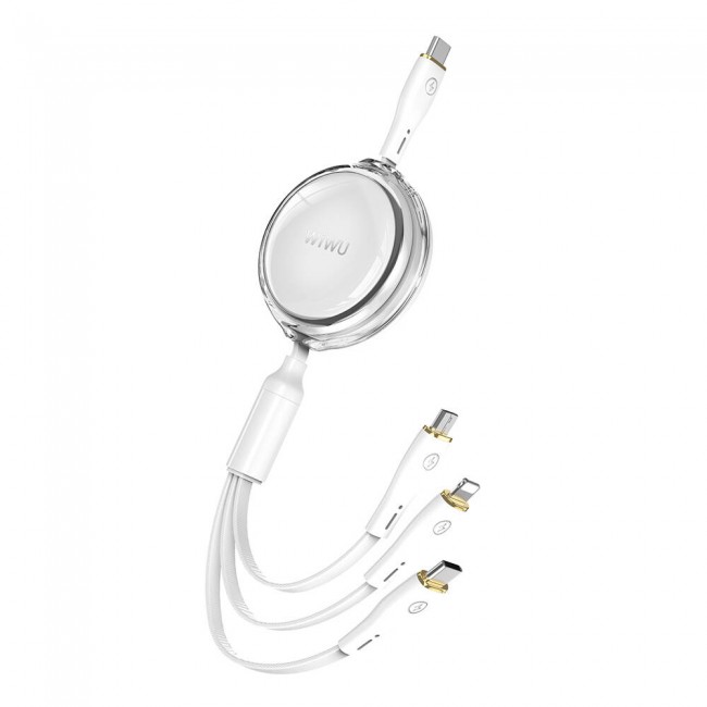 Wiwu Wi-C023 Vigor Serisi 3in1 Type-C Lightning Micro USB Makaralı Data ve Şarj Kablosu 100W 1.5M Wiwu Wi-C023 Vigor Serisi 3in1 Type-C Lightning Micro USB Makaralı Data ve Şarj Kablosu 100W 1.5M