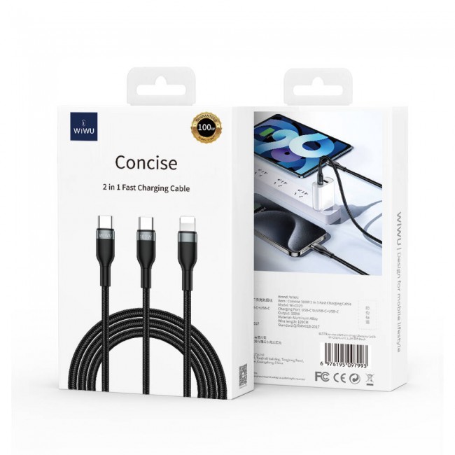 Wiwu Wi-C029 Concise Serisi 2in1 Type-C to Lightning PD Data ve Şarj Kablosu 100W 1.2M Wiwu Wi-C029 Concise Serisi 2in1 Type-C to Lightning PD Data ve Şarj Kablosu 100W 1.2M
