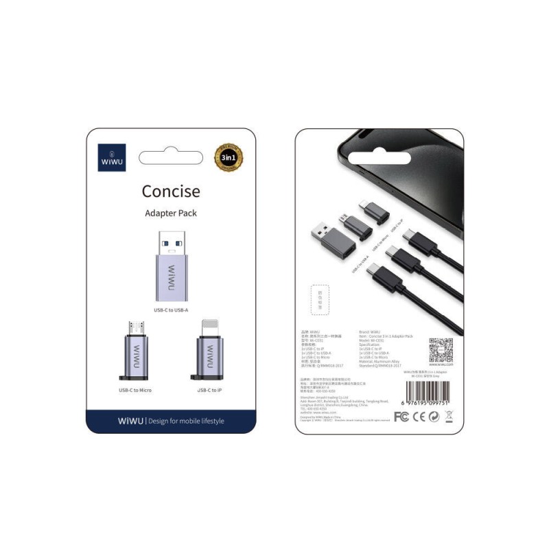 Bal-z Wiwu Wi-C031 Concise Serisi 3in1 Type-C to USB-A/Micro Usb/Lightning Adaptör Paketi