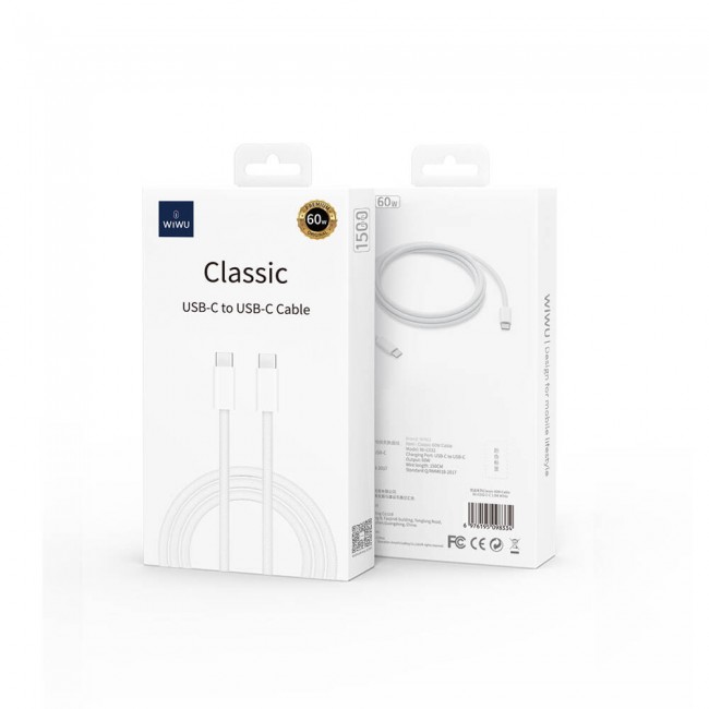 Wiwu Wi-C032 Classic Serisi 60W Hızlı Şarj Özellikli Type-C to Type-C Kablo 1.5M Wiwu Wi-C032 Classic Serisi 60W Hızlı Şarj Özellikli Type-C to Type-C Kablo 1.5M