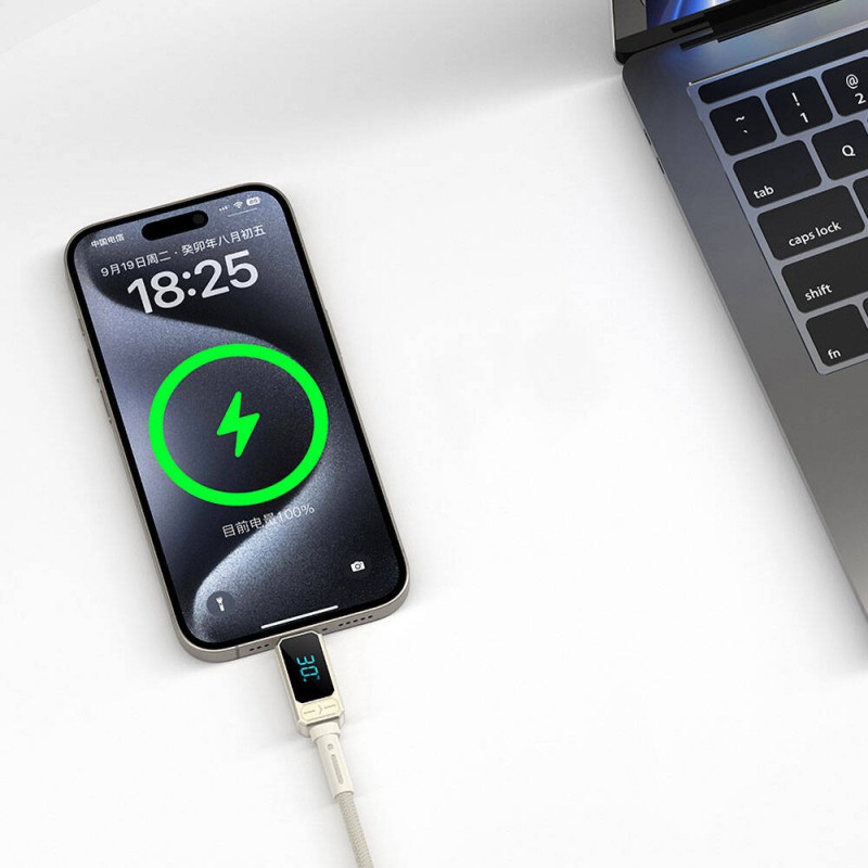 Bal-z Wiwu Wi-C038 Titan Serisi Lightning to Type-C PD 30W LED Dijital Göstergeli Şarj ve Data Kablosu 1.2M