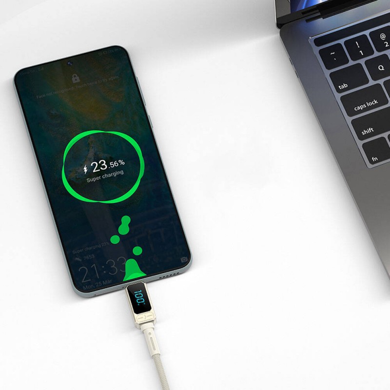 Bal-z Wiwu Wi-C038 Titan Serisi Type-C to Type-C PD 100W LED Dijital Göstergeli Şarj ve Data Kablosu 1.2M