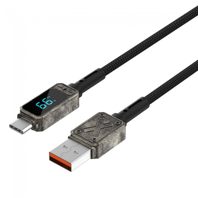 Wiwu Wi-C038 Titan Serisi USB-A to Type-C 6A 66W LED Dijital Göstergeli Şarj ve Data Kablosu 1.2M