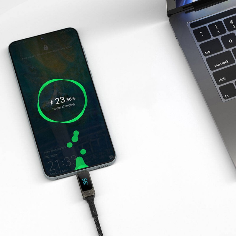 Bal-z Wiwu Wi-C038 Titan Serisi USB-A to Type-C 6A 66W LED Dijital Göstergeli Şarj ve Data Kablosu 1.2M