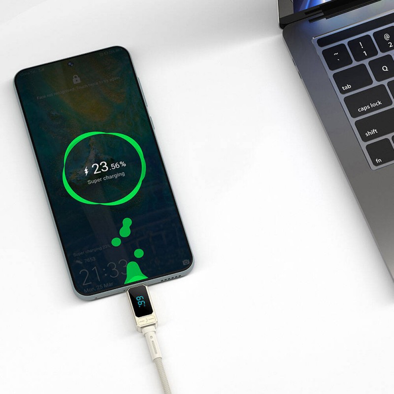 Bal-z Wiwu Wi-C038 Titan Serisi USB-A to Type-C 6A 66W LED Dijital Göstergeli Şarj ve Data Kablosu 1.2M