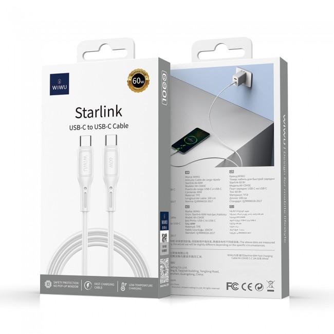 Wiwu Wi-C043E Starlink Serisi Type-C to Type-C Hızlı Şarj Özellikli Data ve Şarj Kablosu 60W 1M