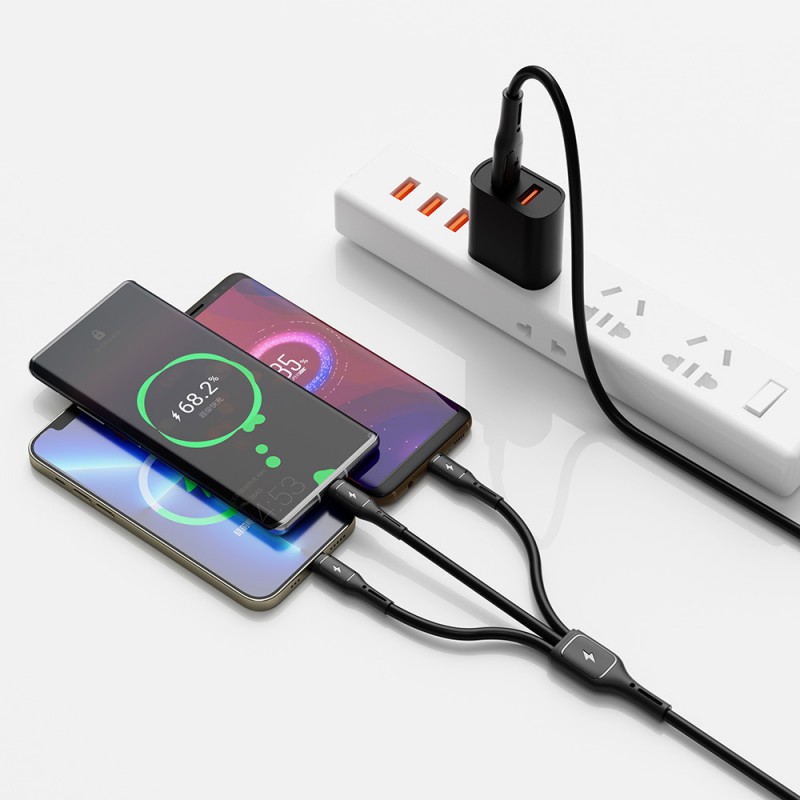 Bal-z Wiwu Wi-C046E Starlink Serisi 3in1 USB-C to Lightning – Type-C – Micro Şarj ve Data Kablosu 60W 1.2M