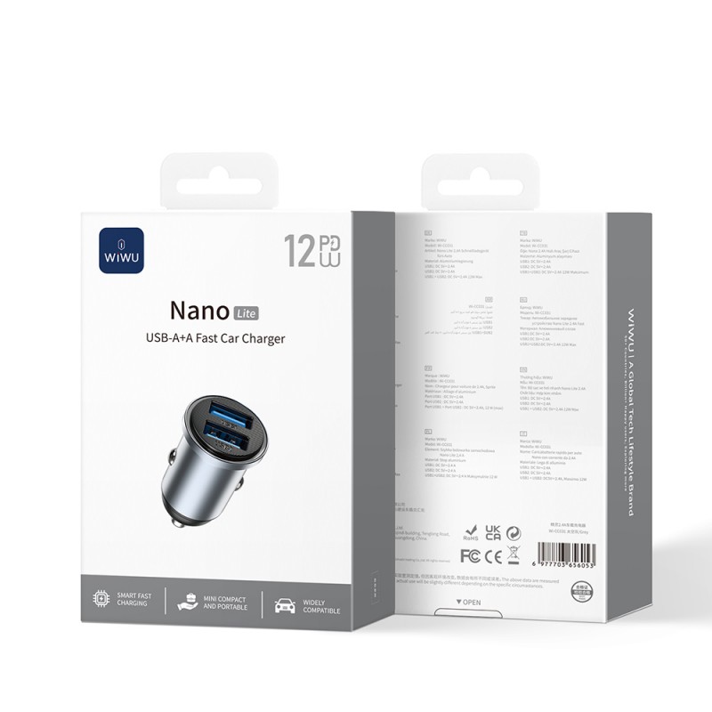 Bal-z Wiwu Wi-CC031 Nano Lite Serisi Dual USB-A Hızlı Şarj Özellikli Araç Şarj Aleti PD 12W