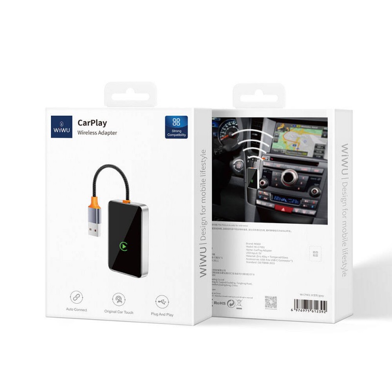 Bal-z Wiwu Wi-CP001 CarPlay Dijital LED Göstergeli Kablosuz Ses Alıcı USB Girişli Bluetooth Adaptör